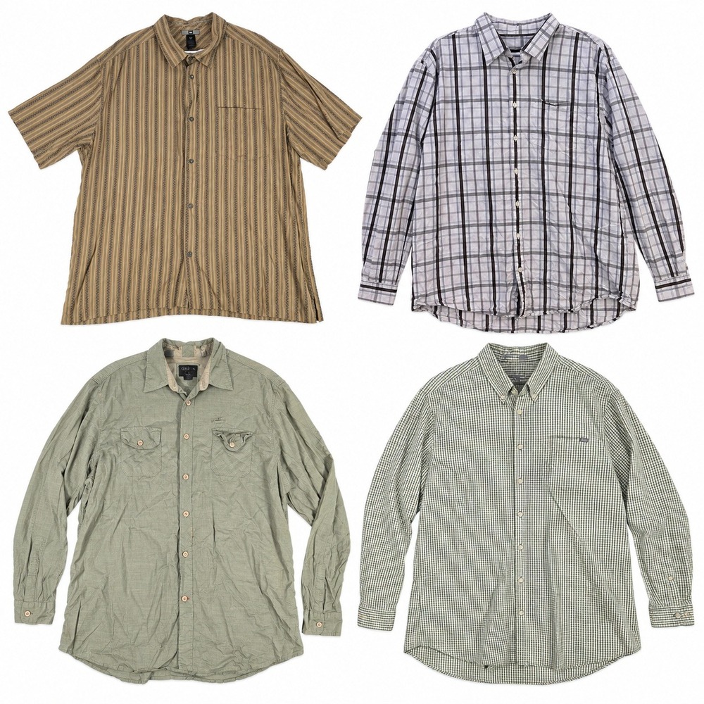 Lot of 4 Men 2XL Button Down Shirt Plaid Stripe Eddie Bauer Guess Old Navy REI